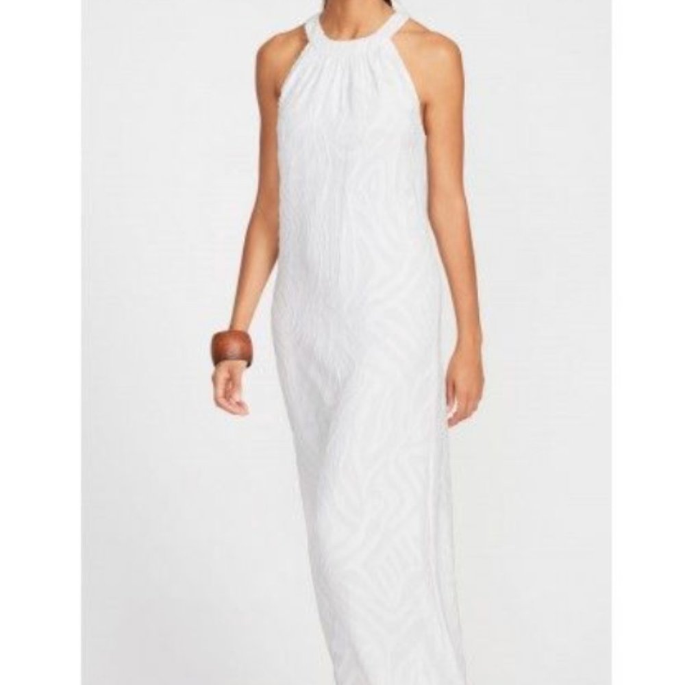 J McLaughlin sleeveless haltered jaquard burnout maxi dress